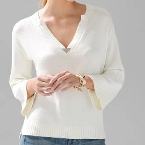 White House Black Market Women White V-Neck Sweater